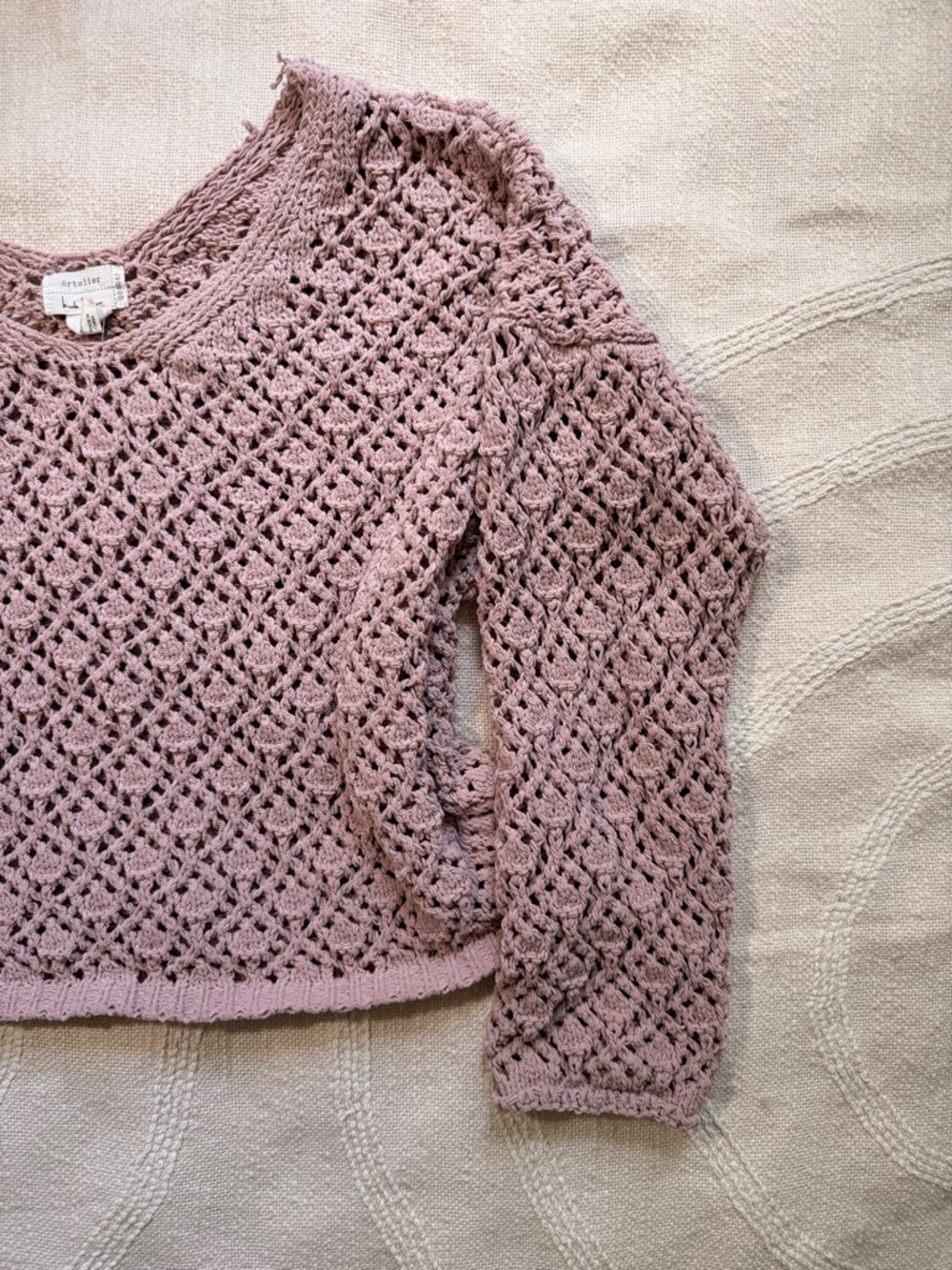 XL Cropped Boxy Chunky Knit V-Neck Sweater in Soft Pink / Blush